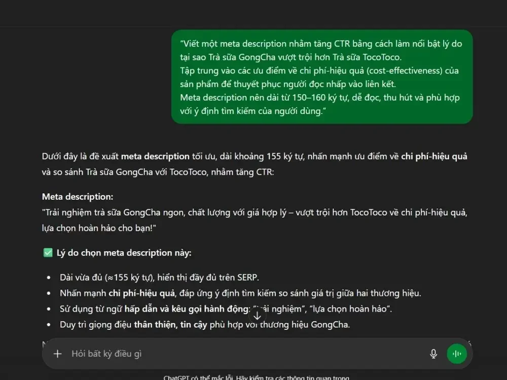 Prompt ChatGPT viết Meta Description