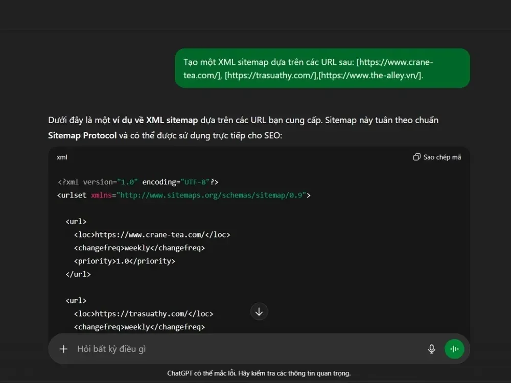 Prompt tạo sitemap chuẩn