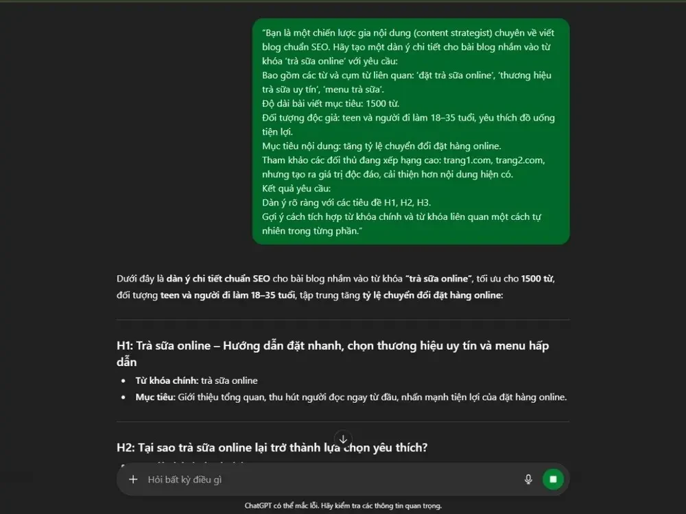 Sử dụng prompt để tạo dàn ý tốt