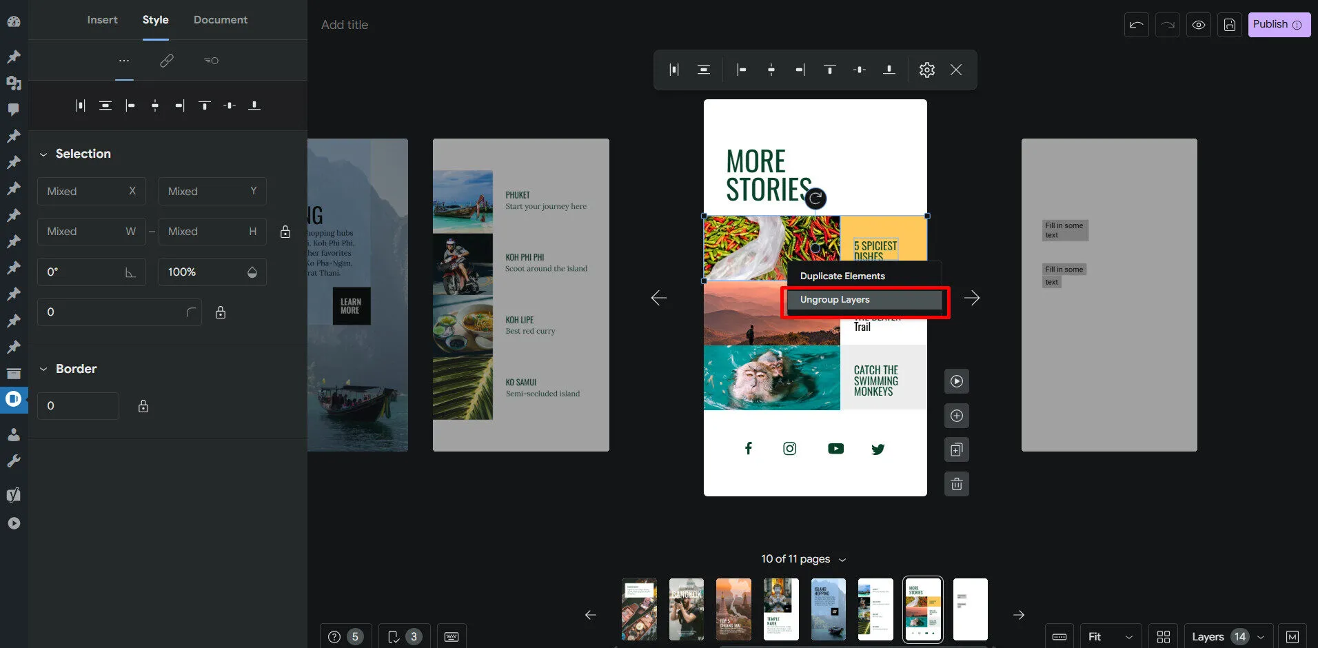 Ấn chuột phải, chọn Ungroup Layers để bỏ nhóm