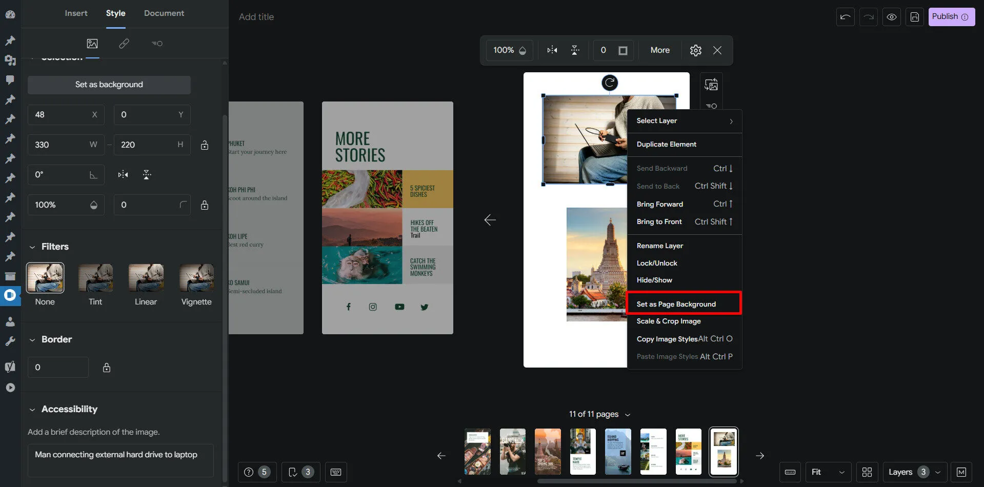 Ấn chuột phải vào ảnh, chọn set as page background