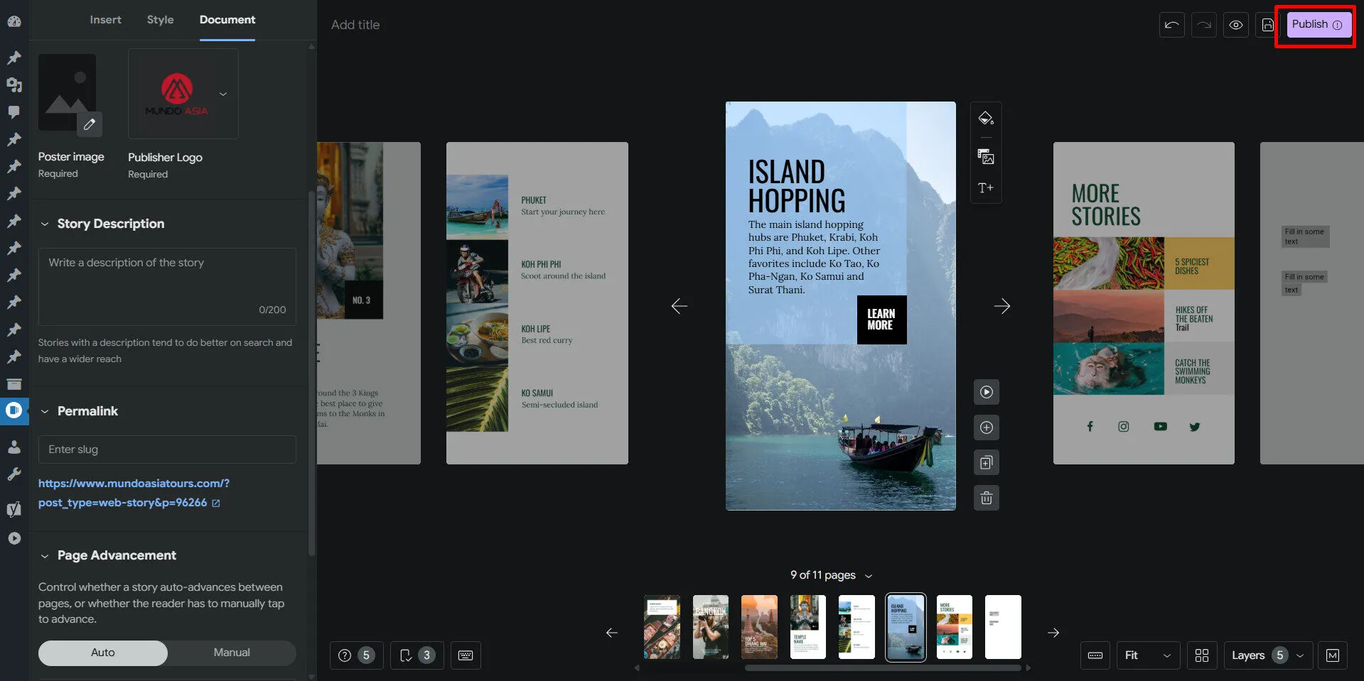 Ấn nút Publish là hoàn tất việc đăng webstories