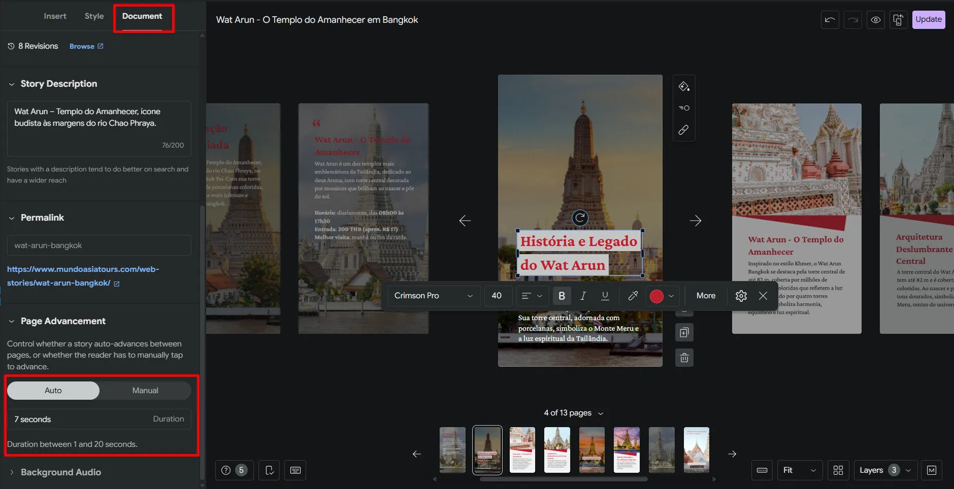 Bạn có thể tùy chỉnh thời gian tự động chuyển giữa các stories