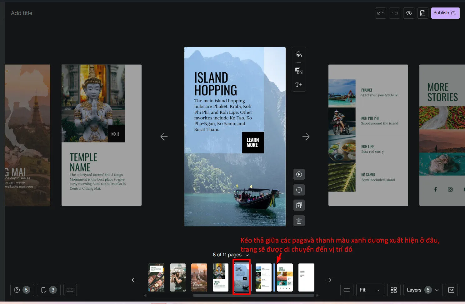Kéo thả pages để sắp xếp vị trí ưng ý