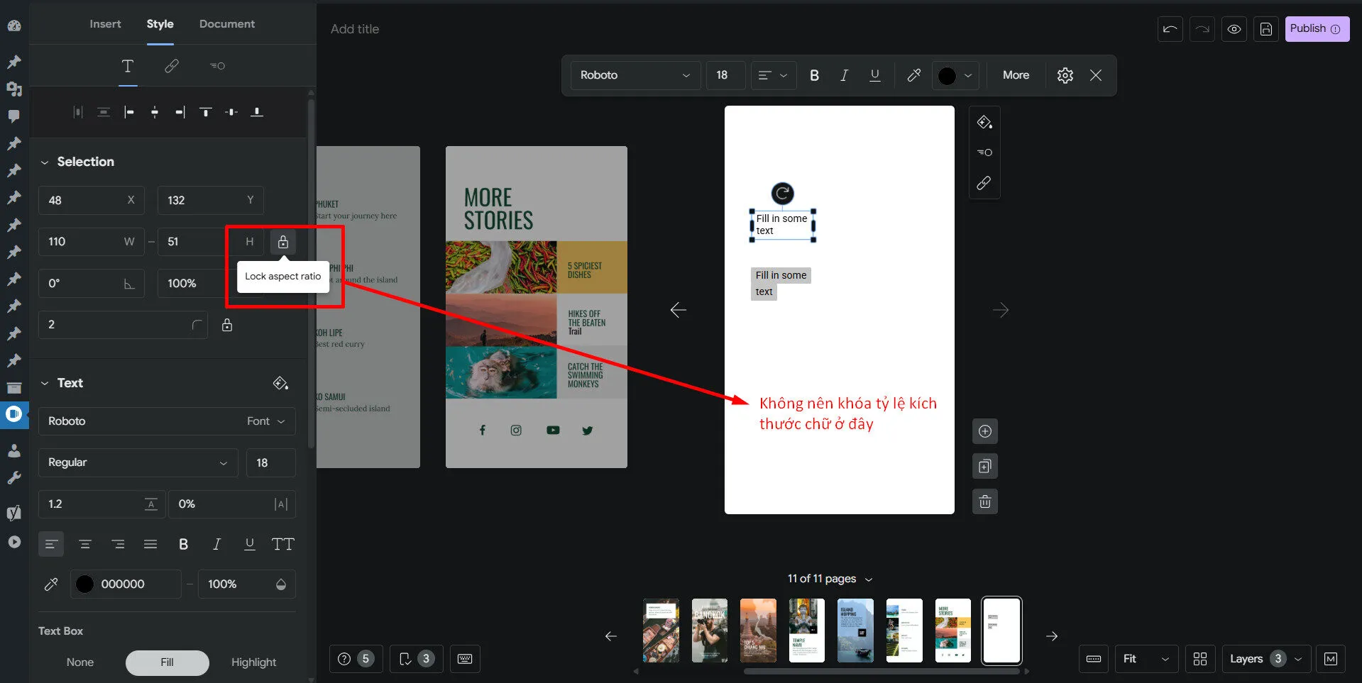 Không nên khóa tỷ lệ kích thước chữ
