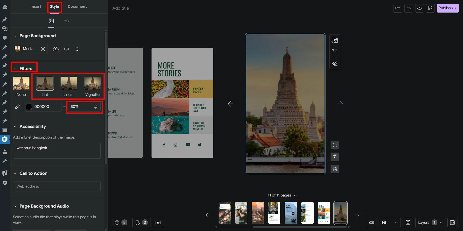 Tùy chỉnh màu ảnh và sắc độ đậm nhạt ở mục Filter trong Style