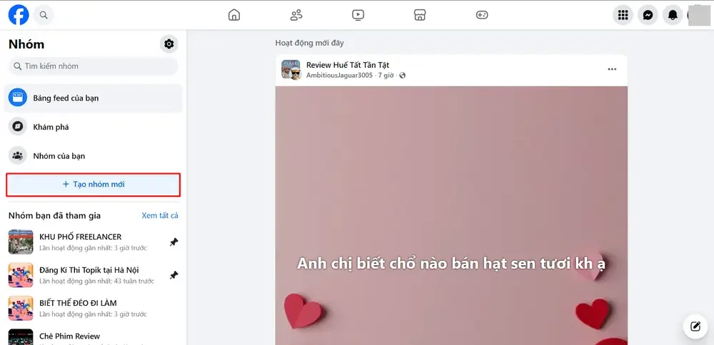 Chọn Tạo nhóm mới (Create New Group) để lập nhóm