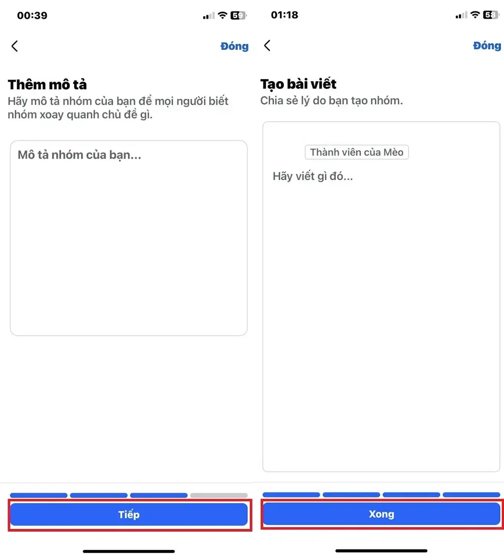 Thêm mô tả nhóm, thêm bài viết và chọn Xong