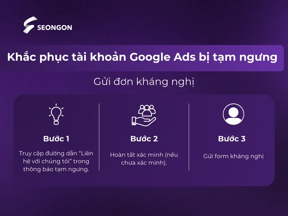 3 bước gủi đơn kháng nghị khi tài khoản Google Ads bị tạm ngưng 3 bước gủi đơn kháng nghị khi tài khoản Google Ads bị tạm ngưng