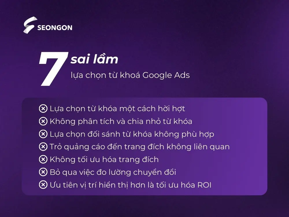 7 sai lầm khi lựa chọn từ khoá Google Ads