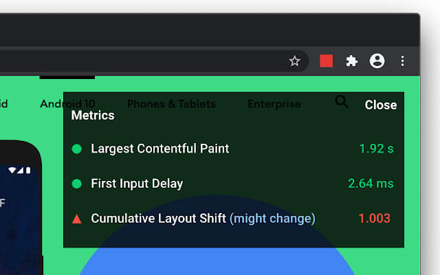 Check Core Web Vitals với Chrome Extension