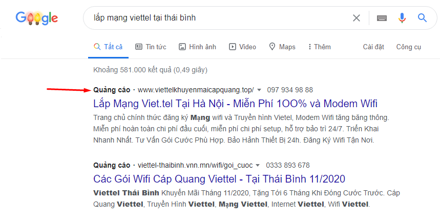 Sai vị trí địa lý quảng cáo
