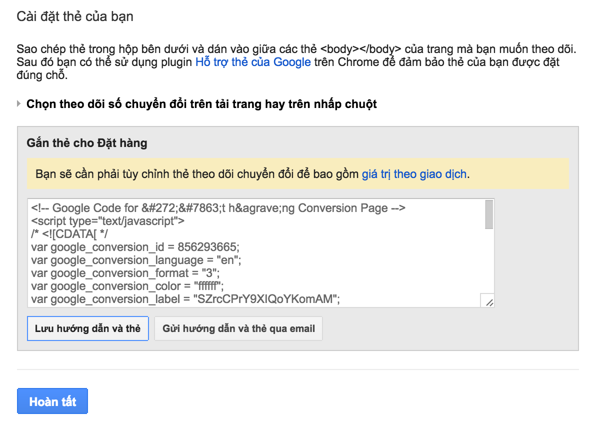 Mã chuyển đổi AdWords