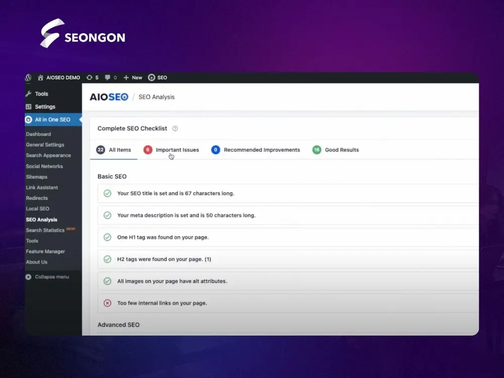 AIOSEO cho phép bạn kết nối với Google Search Console để theo dõi hiệu suất