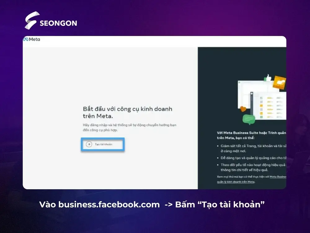 Bấm Tạo tàikhoản để tạo tài khoản BM