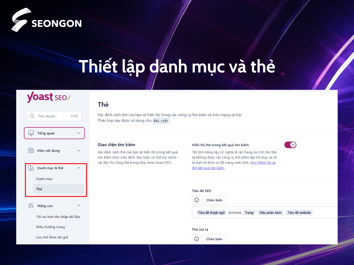 Bạn cũng có thể thay đổi các mẫu của tiêu đề SEO, mô tả meta và mẫu giao diện xã hội 