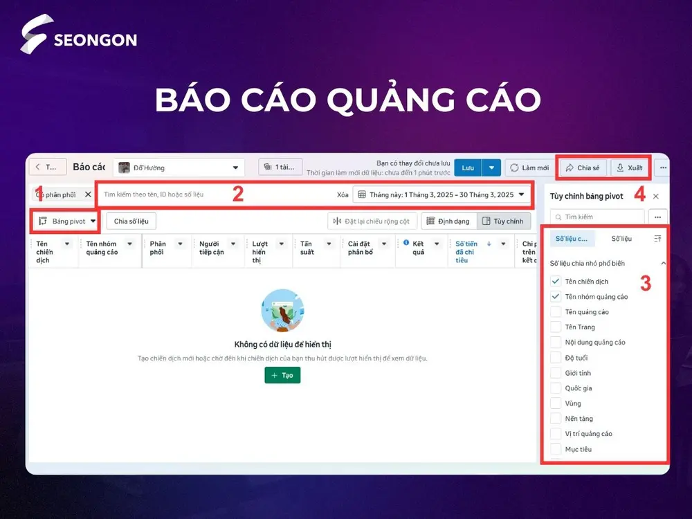 Báo cáo quảng cáo sẽ cập nhật tất cả các số liệu thống kê về hiệu quả quảng cáo