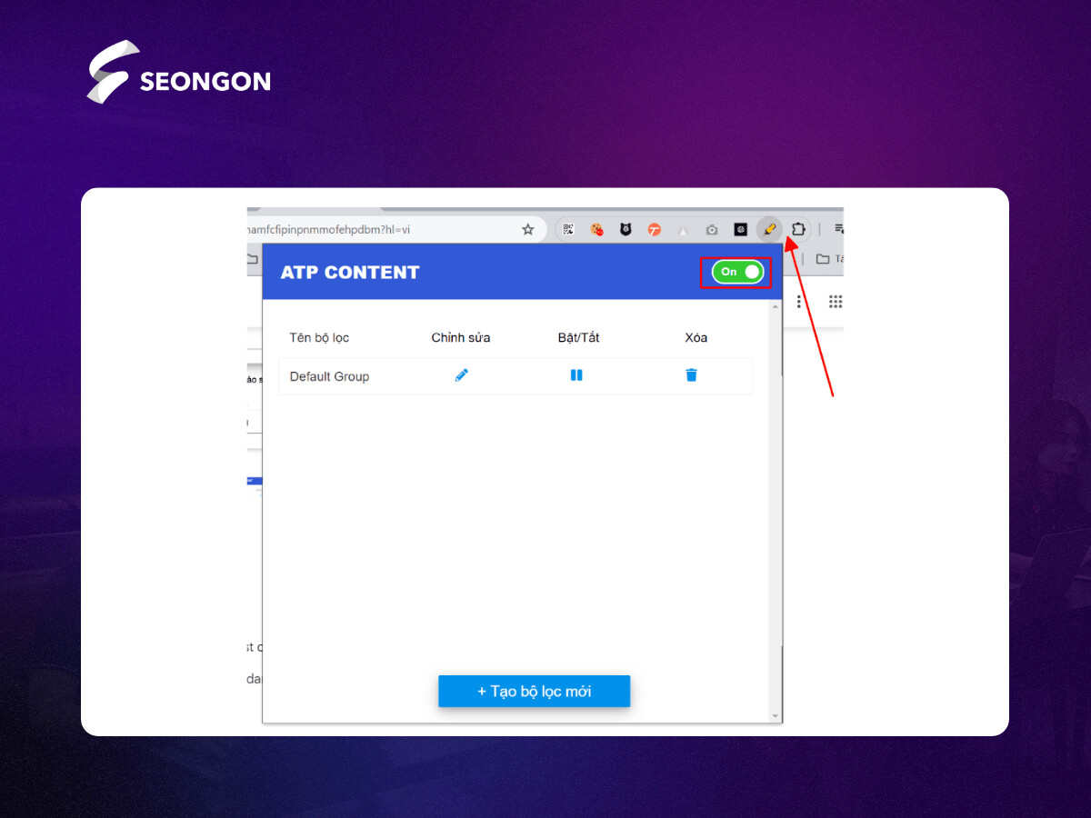 Bật trạng thái ON để kích hoạt sử dụng ATP Content