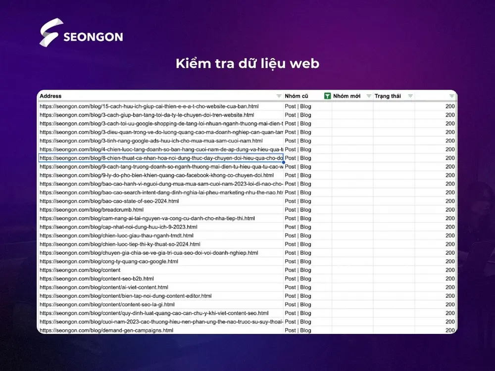 Bước tiếp theo là kiểm tra lại dữ liệu website
