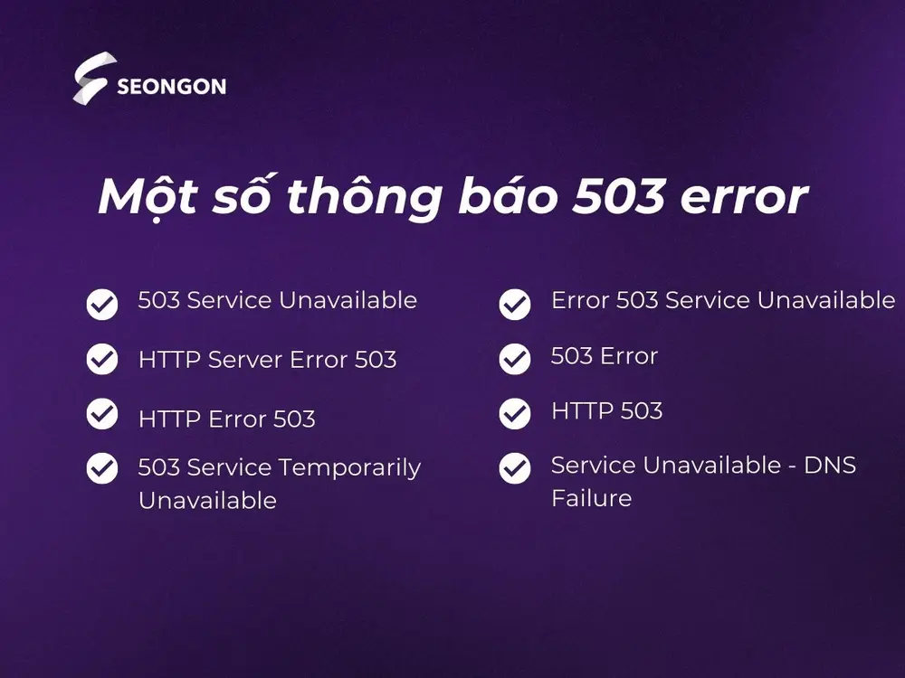 Các dạng thông báo 503 error