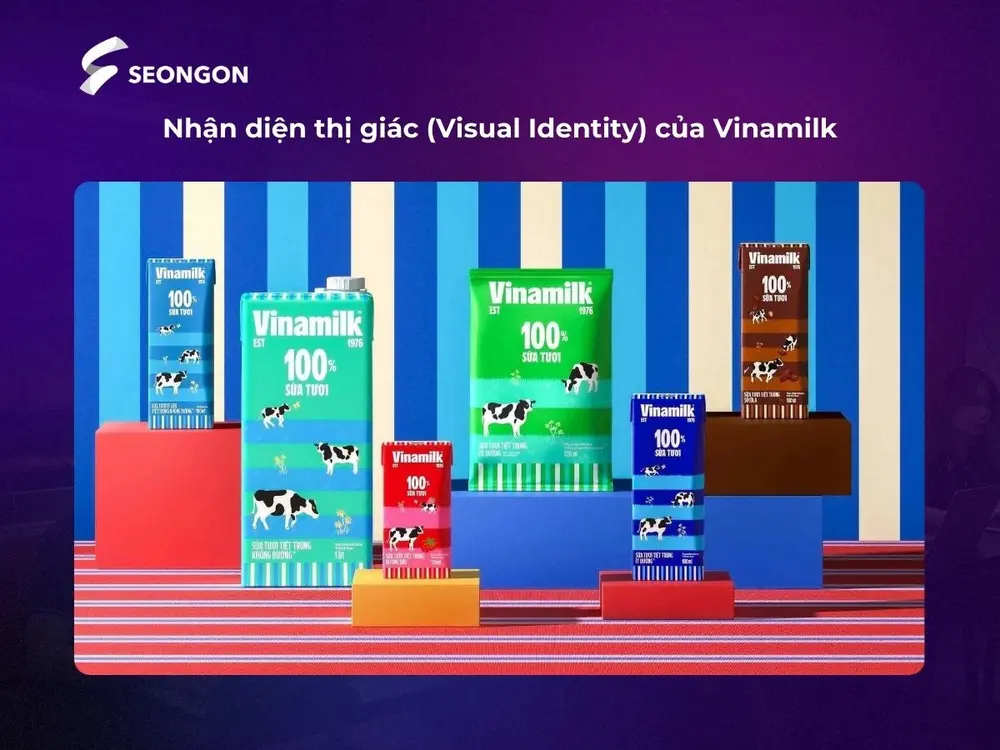 Các sản phẩm của Vinamilk được thiết kế bao bì tối giản, hiện đại với font chữ dễ nhìn, mạnh mẽ