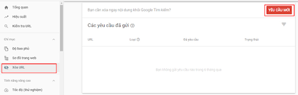 Xóa URL trong Search Console