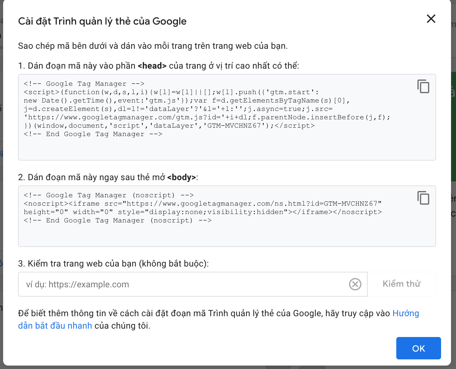 Cài đặt trình quản lý thẻ của Google