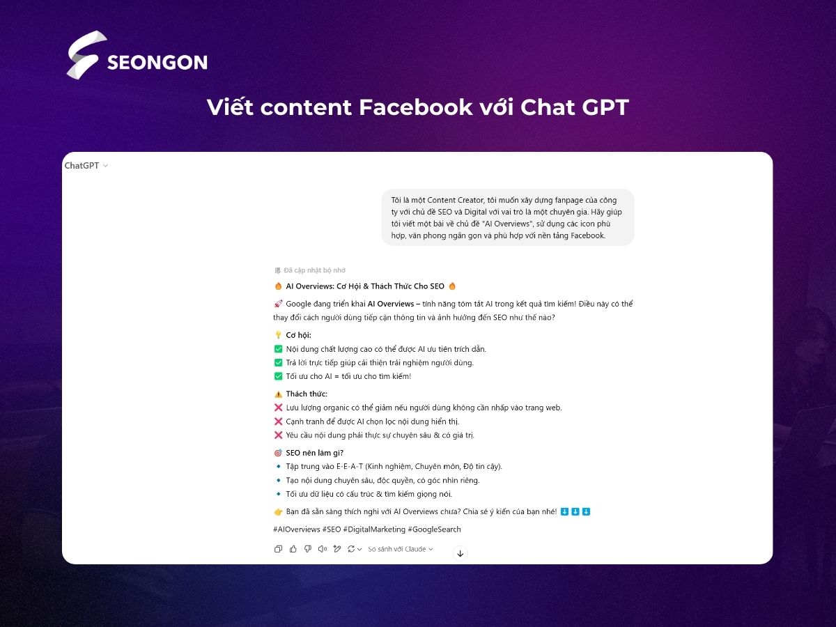 Chat GPT là phần mềm tạo nội dung Facebook nhanh, đơn giản