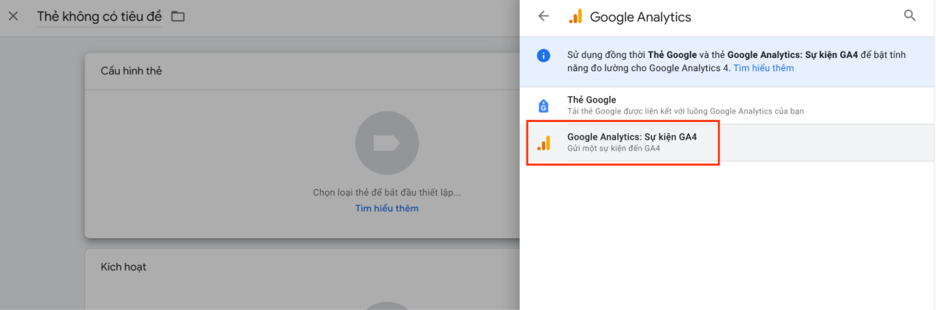 Chọn cấu hình thẻ là GA4