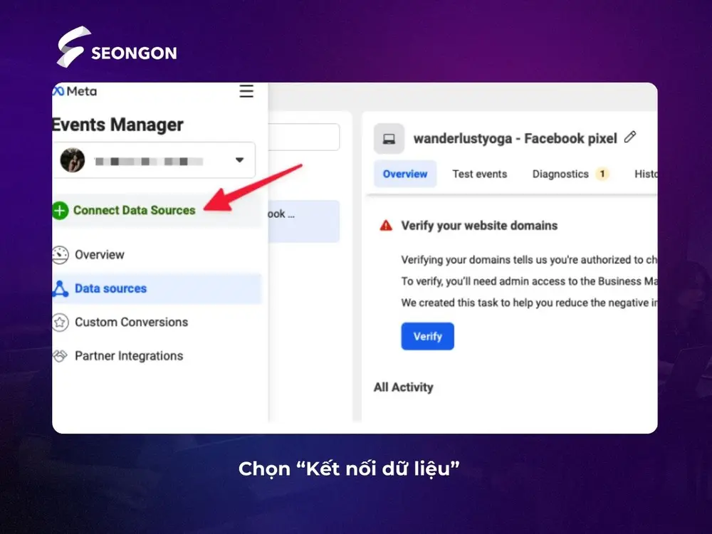 Chọn Kết nối dữ liệu trong Trình quản lý sự kiện