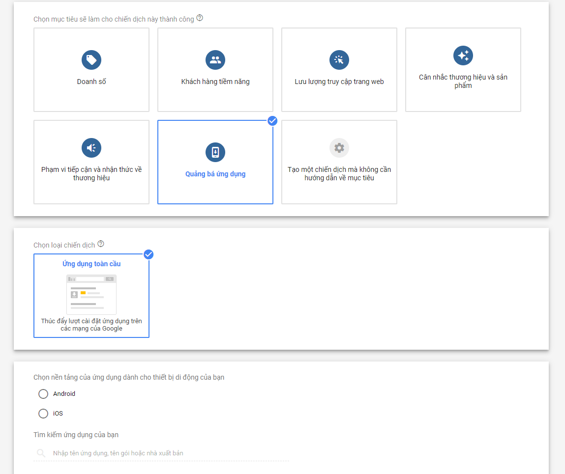 Set up chiến dịch quảng cáo Google Play