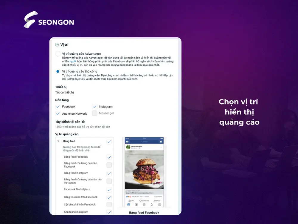Chọn vị trí hiển thị quảng cáo