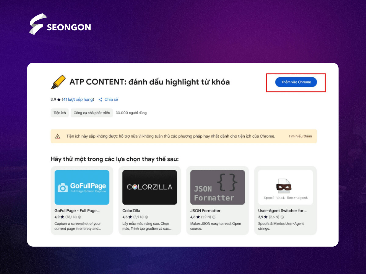 Click “Thêm vào Chrome” để cài đặt tiện ích mở rộng