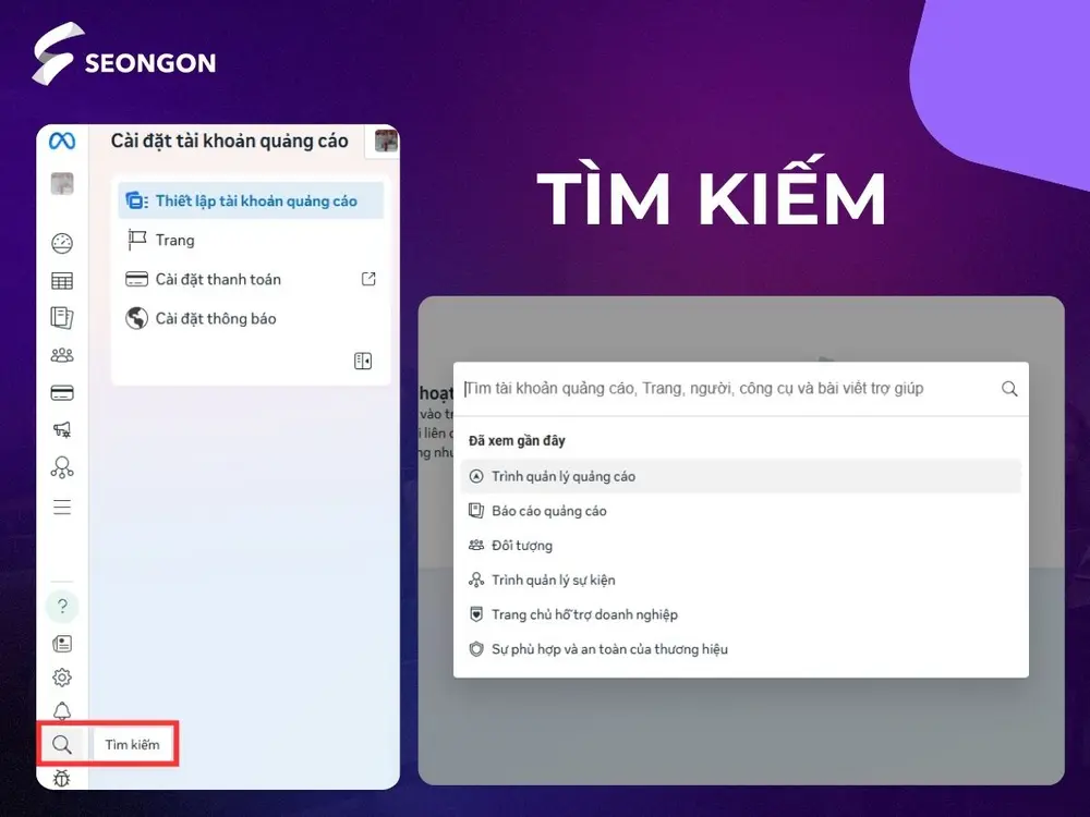 Công cụ tìm kiếm giúp bạn tìm đến các chức năng, danh mục dễ dàng hơn