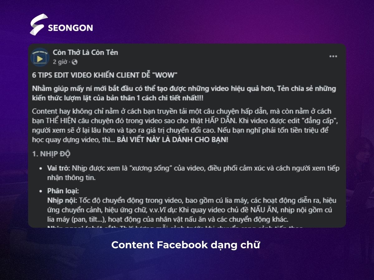 Content dạng chữ dài dùng để chia sẻ cảm xúc, kinh nghiệm, kỹ năng