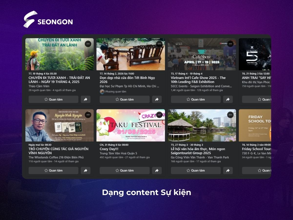Content sự kiện thông báo và mời gọi người dùng tham gia một hoạt động nào đó