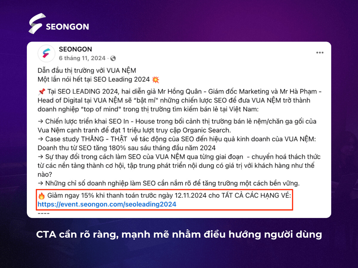 CTA là yếu tố quan trọng trong các nội dung Facebook bán sản phẩm/dịch vụ