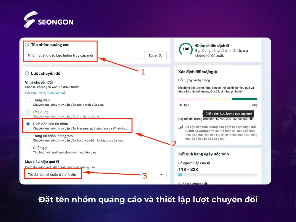 Đặt tên nhóm quảng cáo và thiết lập lượt chuyển đổi