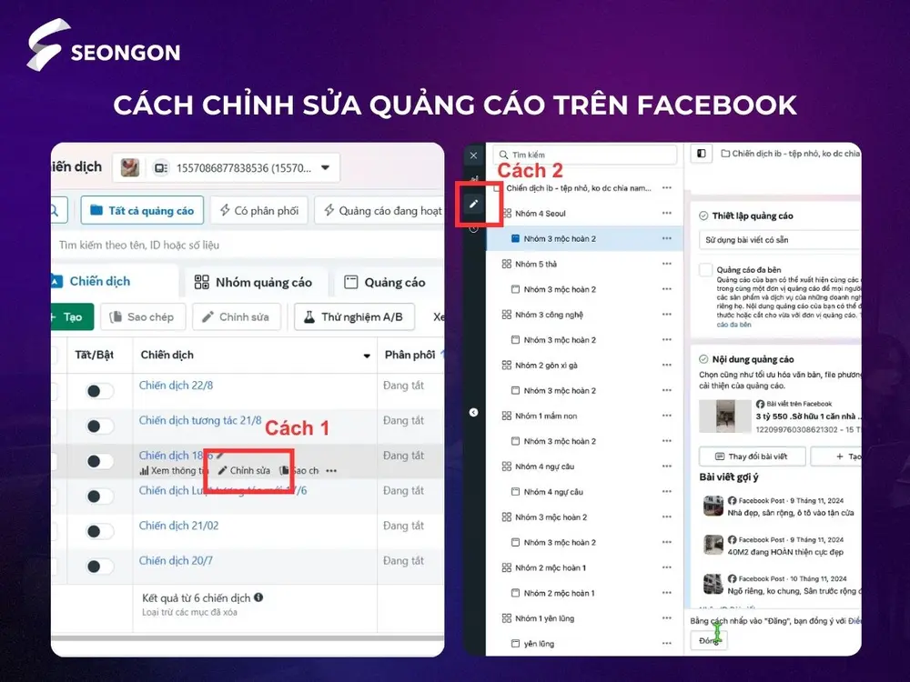 Đây là 2 cách chỉnh sửa quảng cáo trên Facebook