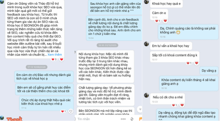 feedback khóa học