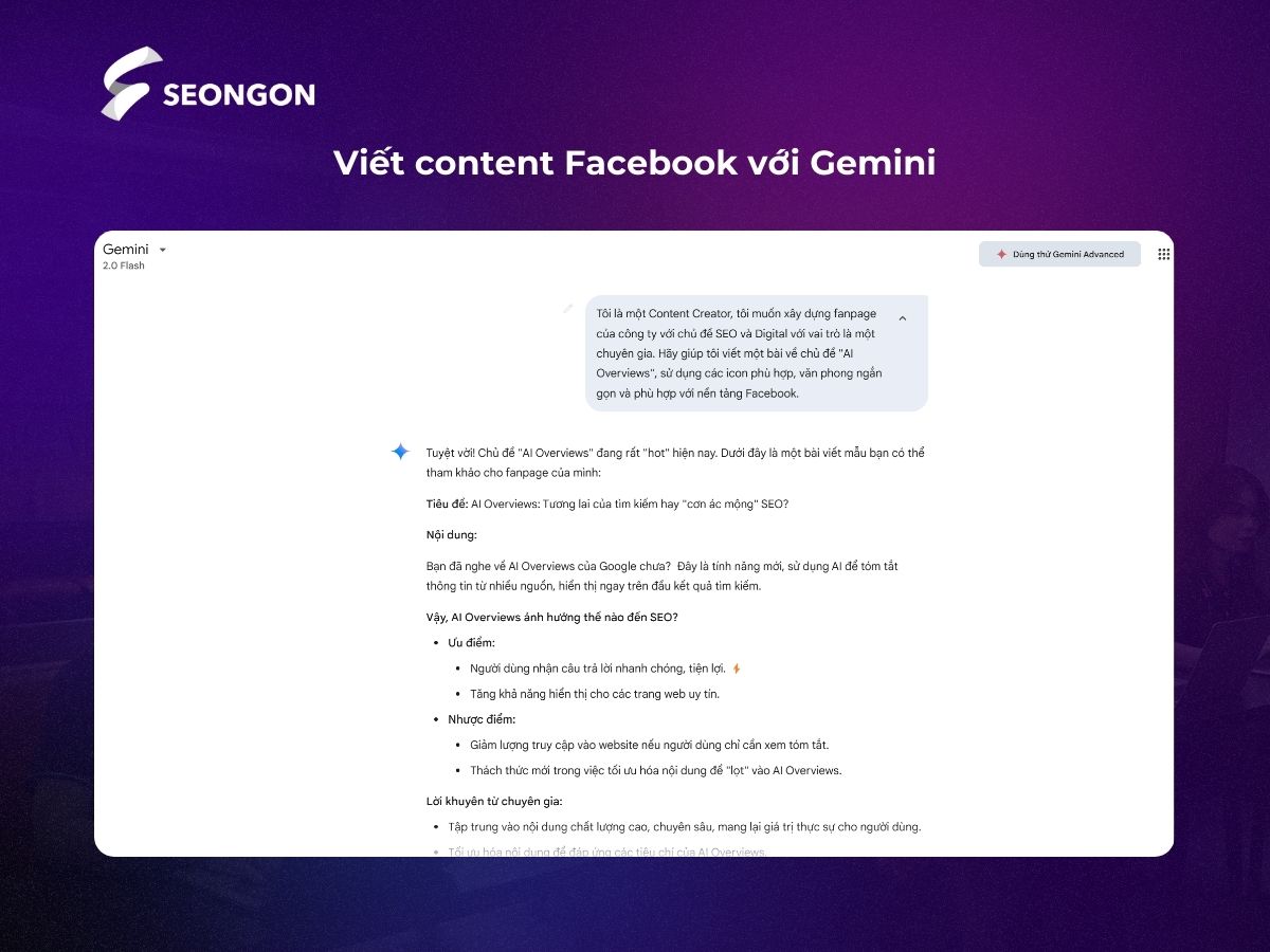 Gemini giúp nghiên cứu chủ đề và viết nội dung dựa trên insight người dùng