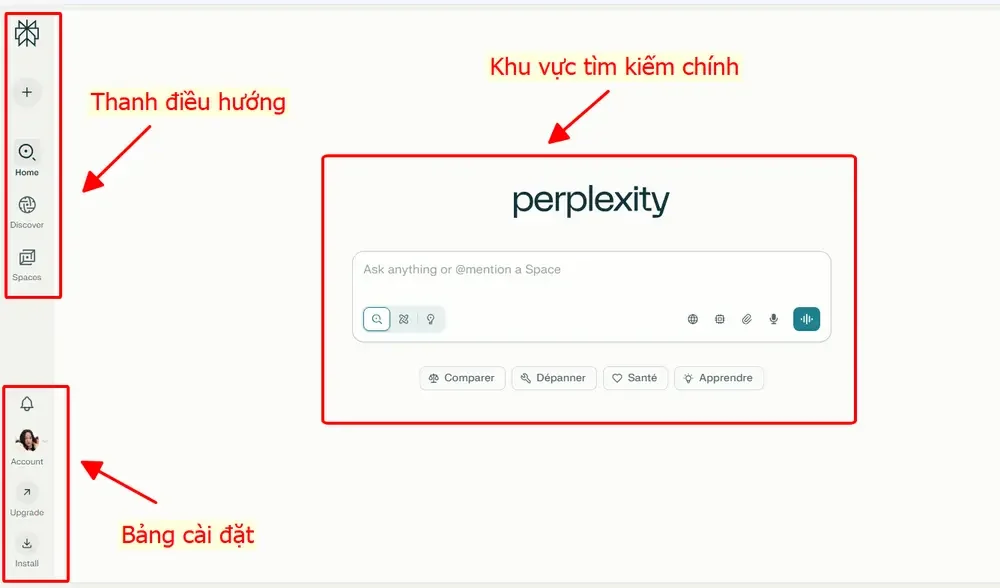 Giao diện sử dụng của Perplexity
