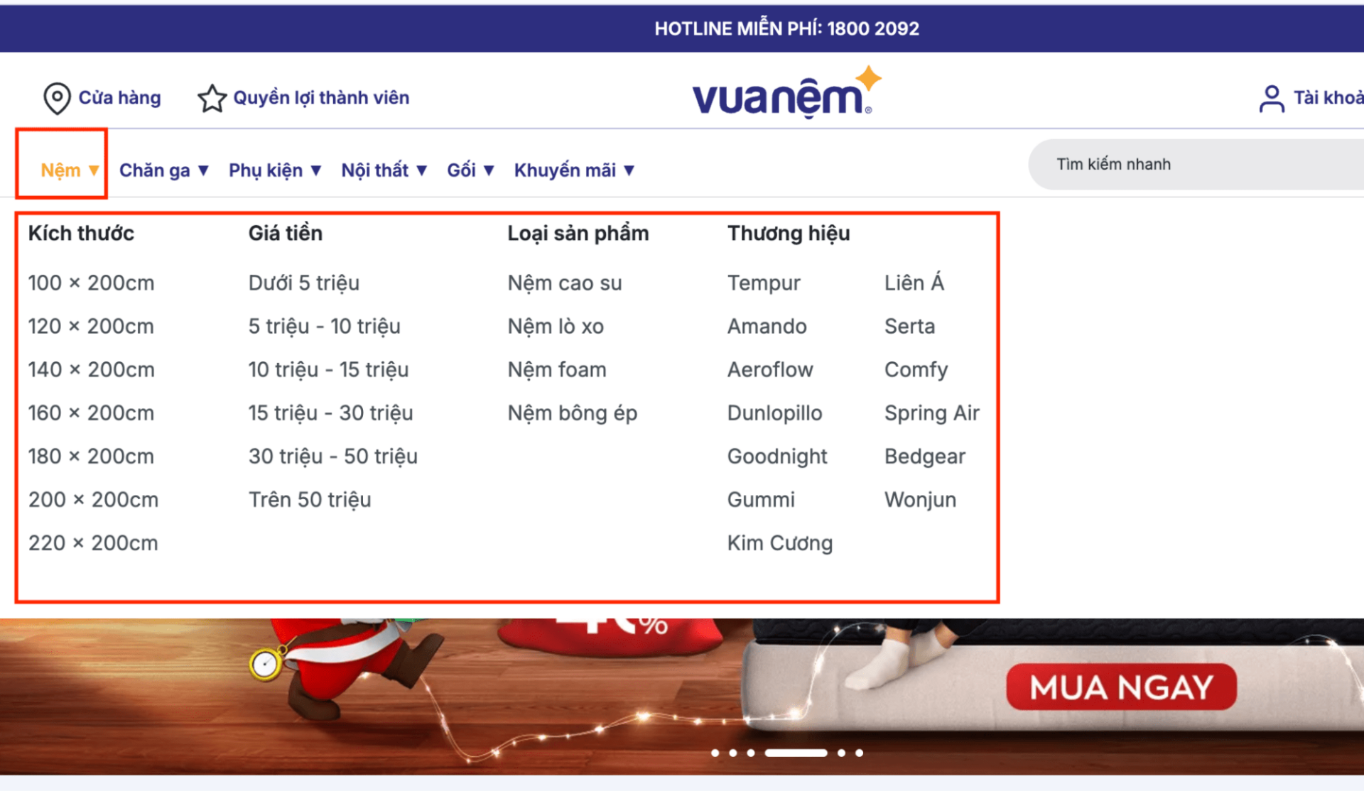 Hình ảnh minh hoạ cấu trúc website tốt từ website của Vua Nệm Hình ảnh minh hoạ cấu trúc website tốt từ website của Vua Nệm