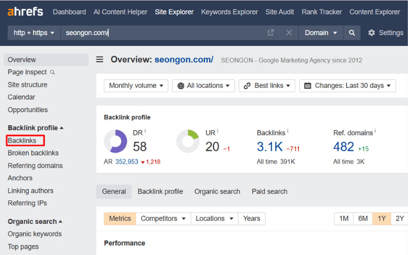 Tại tab Backlinks, Ahrefs sẽ trả về kết quả danh sách các backlink trỏ về website