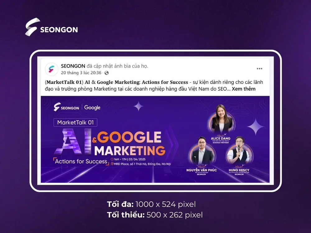 Kích thước ảnh bìa cho Sự kiện và bài chia sẻ link