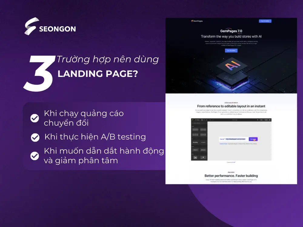 Landing page phát huy tối đa hiệu quả khi bạn cần tập trung vào một hành động cụ thể Landing page phát huy tối đa hiệu quả khi bạn cần tập trung vào một hành động cụ thể