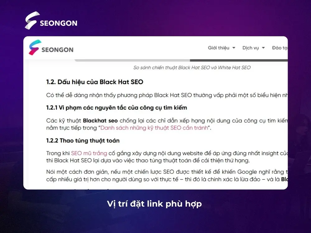 Link nên được chèn trong nội dung chính