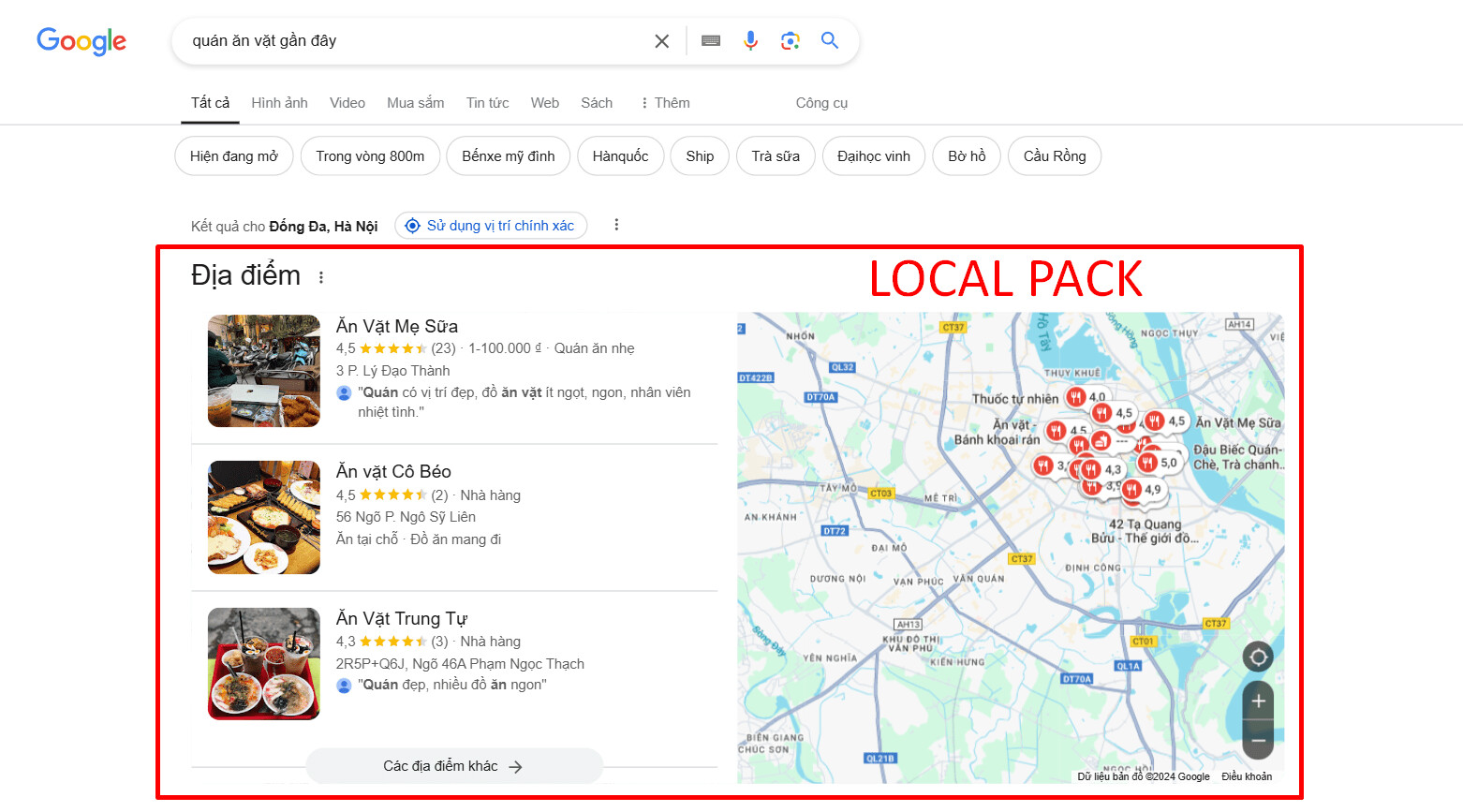 Local 3 - Pack dùng để chỉ 3 doanh nghiệp xuất hiện đầu tiên trên SERP