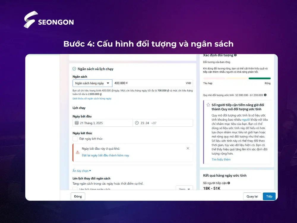 Lựa chọn cấu hình đối tượng và thiết lập ngân sách phù hợp