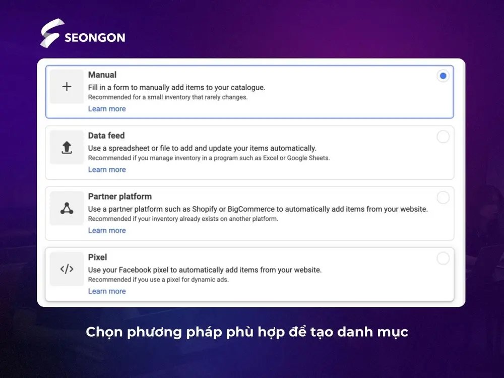 Lựa chọn phương pháp tạo danh mục sản phẩm